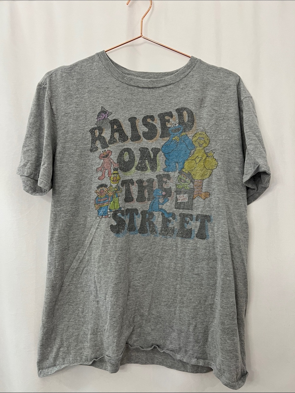 Sesame Street Gray 'Raised On The Street' Graphic Tee Size Large